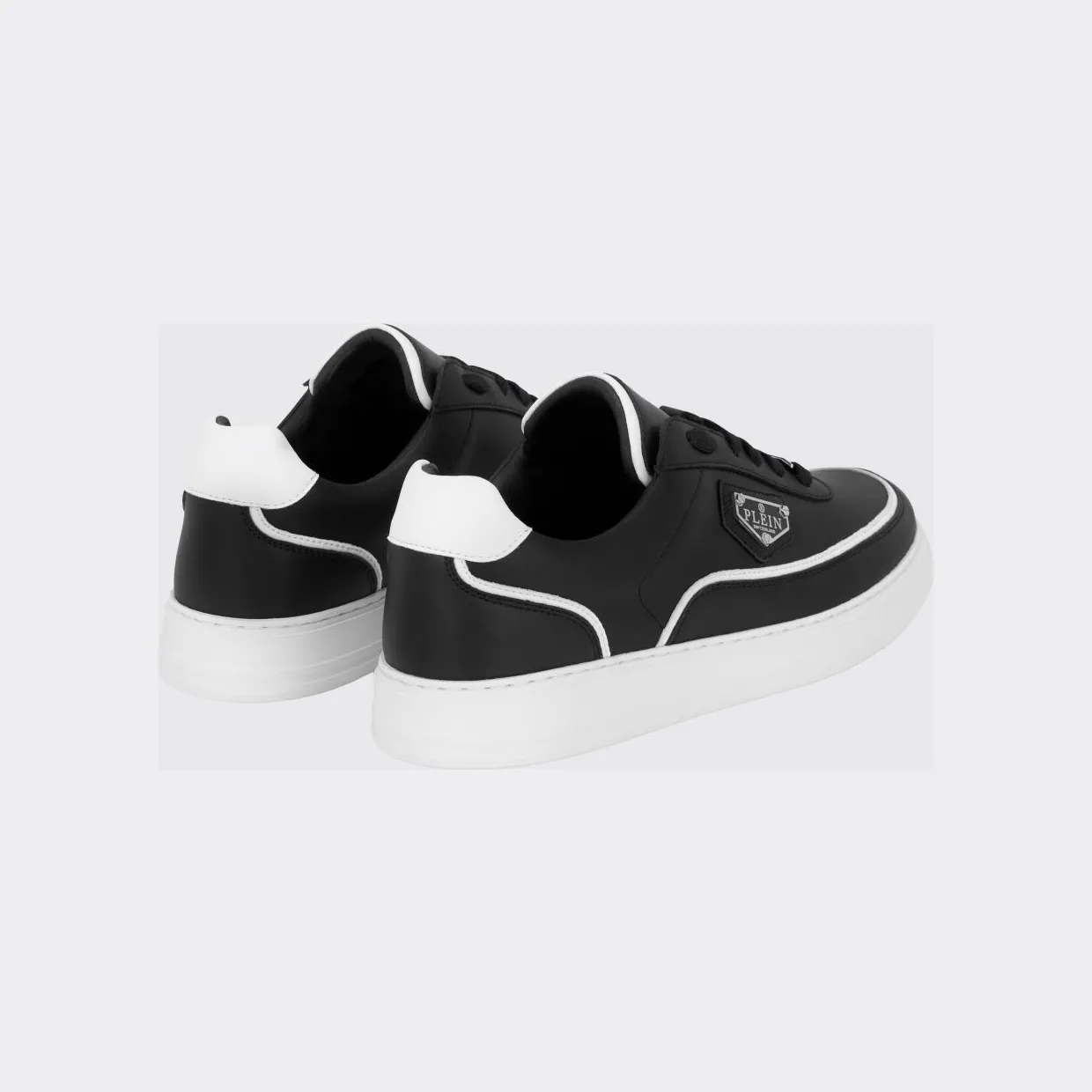 Philipp plein Two-Tone Leather Low-Top Trainers with Applied Logo Black (UAFSMSC4116PLE005N02) (2)