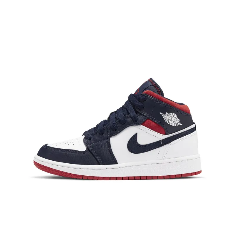 Jordan 1 Mid SE USA (GS) White/Varsity Red-Midnight Navy (BQ6931-104)