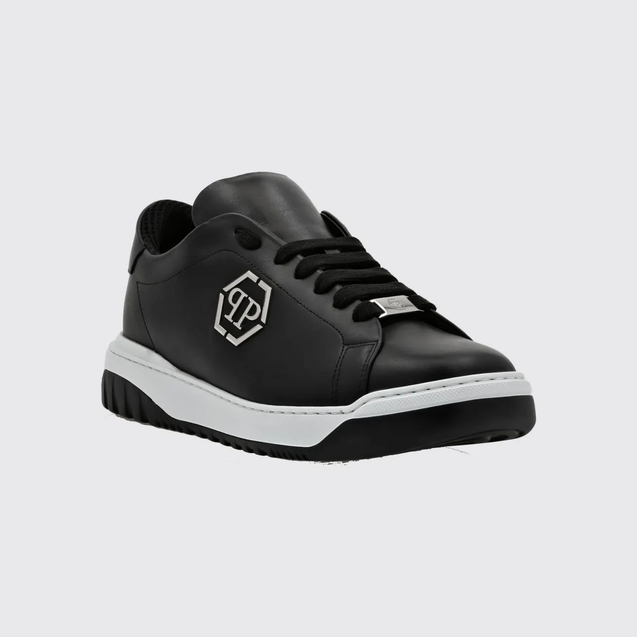 Philipp plein Low-Top Smooth Leather Sneakers with Hexagon Logo and Monogram Black (PADSMSC3958PLE005N02)