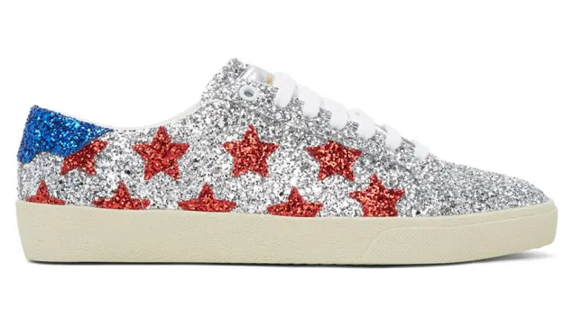 Saint Laurent Silver Glitter Court Classic Sneakers (6034111G040)