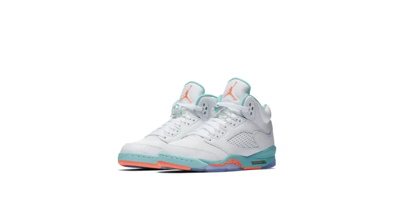Jordan 5 Retro Light Aqua (GS) White/Crimson Pulse-Light Aqua-Black (440892-100)