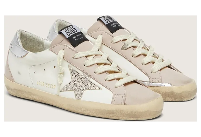 Golden Goose Women’S Super-Star In White And Powder-Pink Leather With Silver Swarovski Crystal Star (GWF00102.F008503.83366) (2)