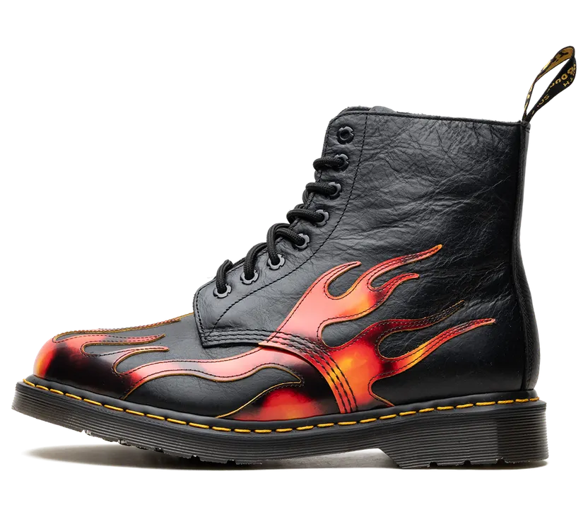 Dr Martens 1460 Pascal Flame Arcadia Rub Off Leather Boots “Black / Red / Yellow” (41517001)