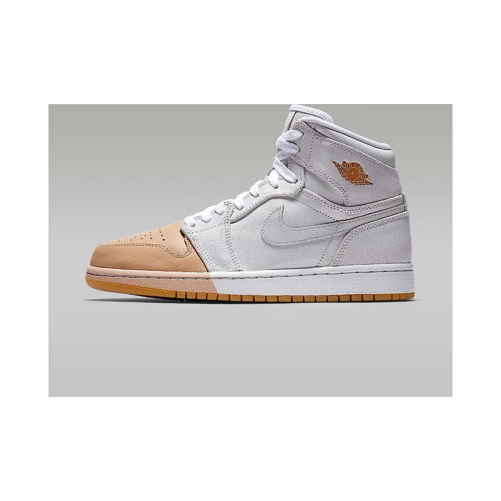 Air Jordan Womens Nike AJ I 1 Retro High Premium PRM ‘Dipped Toe Pack’ White Tan (2018) (AH7389-107)