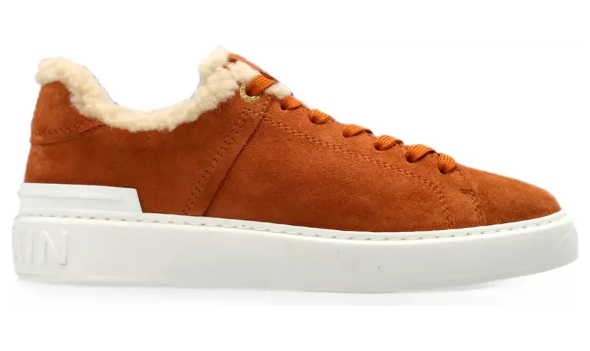 Balmain B-Court shearling-trim sneakers – Bruin (HN1VI690LSRG)