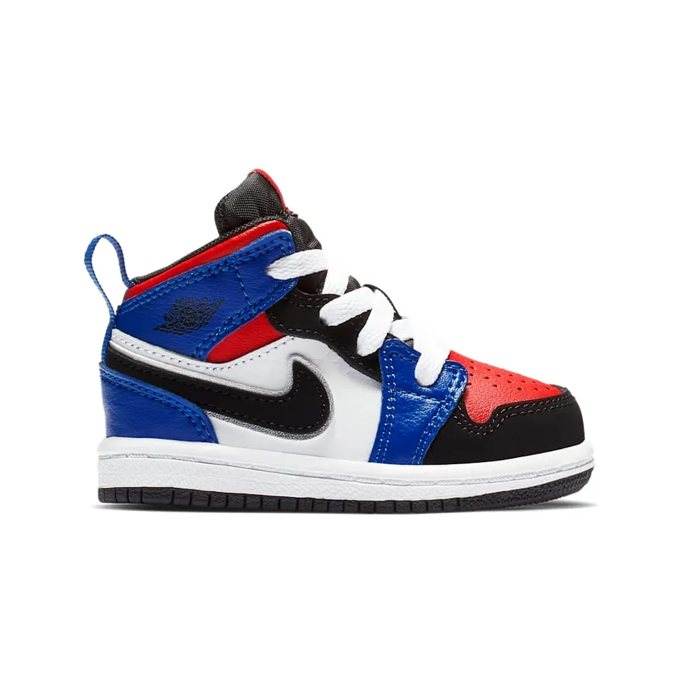 Jordan 1 Mid Top 3 (TD) White/Black-Hyper Royal-University Red-Metallic Silver (640735-124)