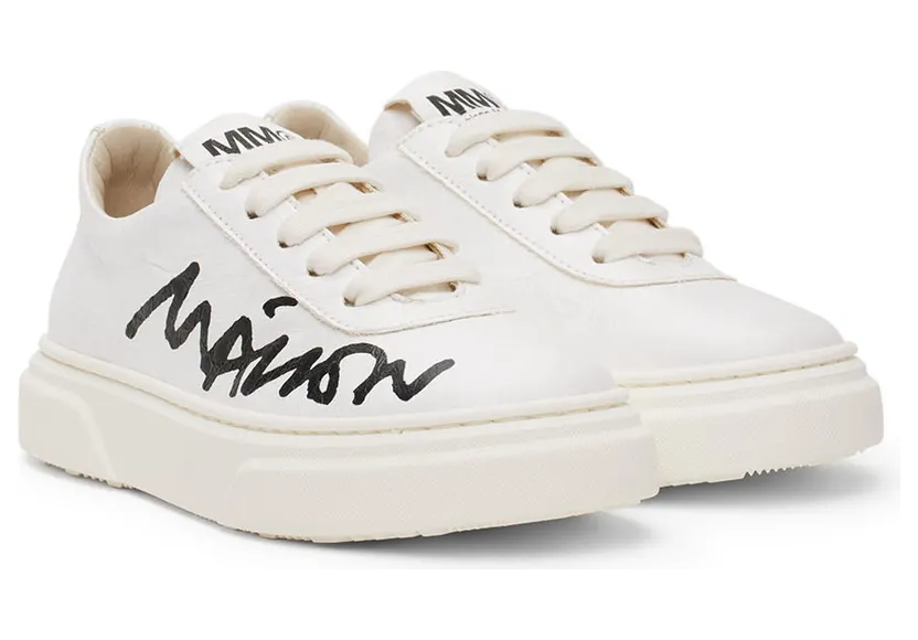 MM6 Maison Margiela Kids White Cursive Logo Sneakers (70337) (4)