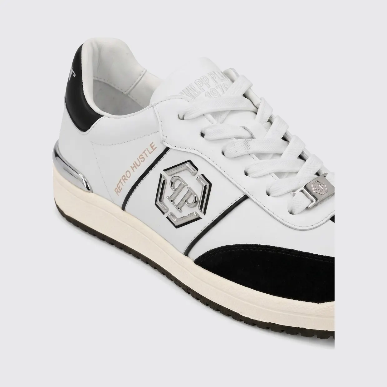 Philipp plein Retro Hustle Leather Sneakers with Hexagon Logo White 1 (AAFSUSC1062PLE022N0102) (2)