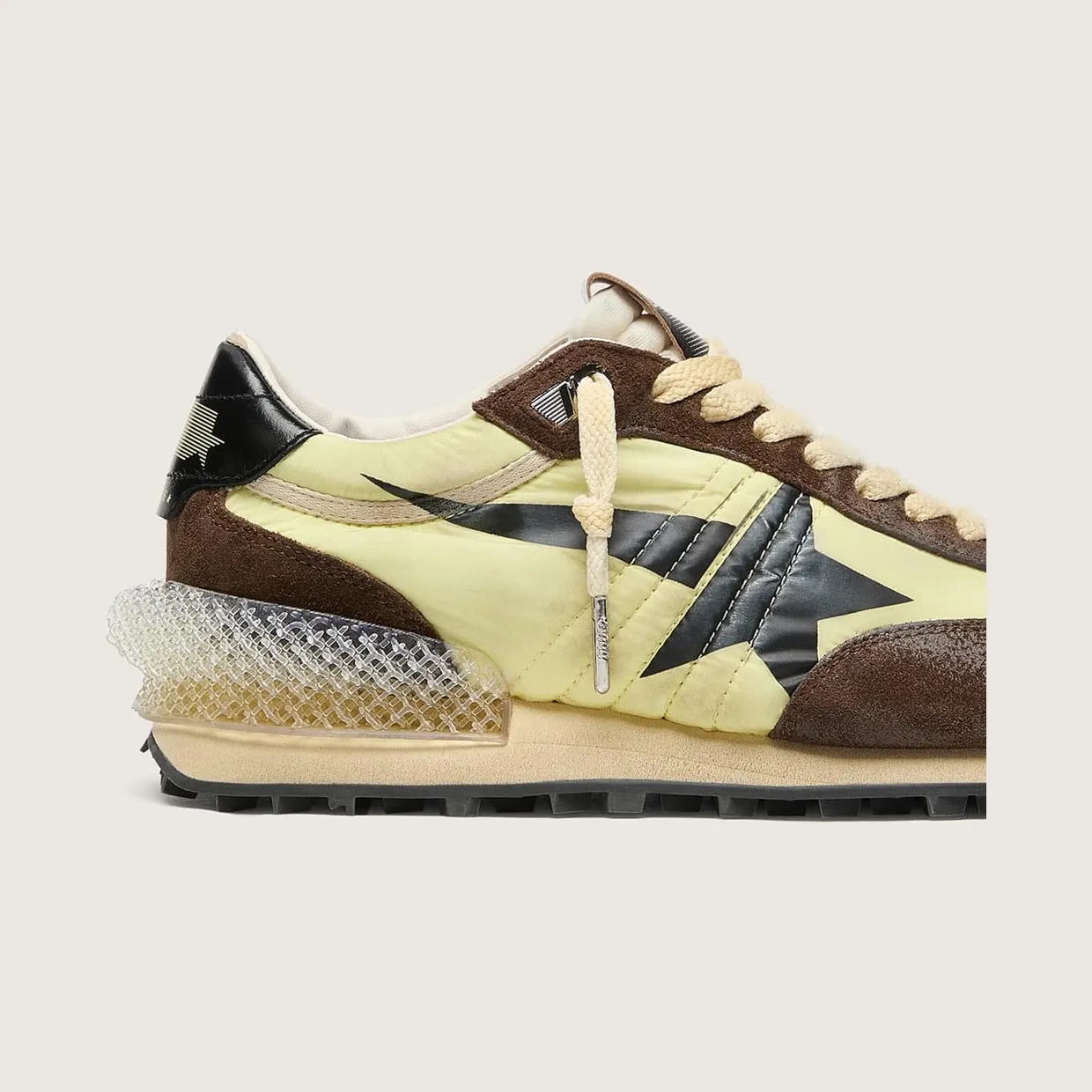 Golden Goose Women’S Marathon In Lime-Green Nylon With Black Star And Brown Suede Inserts (GWF00684.F008623.20396) (4)