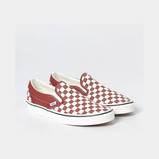 Vans Classic Slip-On Cotton Sneakers with Brown Checkered Print Brown (VN000DAHFSB1)