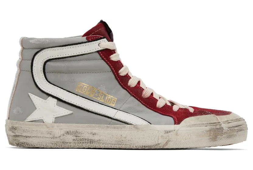 Golden Goose Gray & Red Slide High-Top Sneakers (GMF00211.F002585.81540)