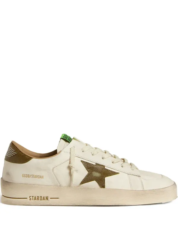 Golden Goose Stardan sneakers van White leer with legergroene leren hiellus and ster with slangenprint – Beige (GMF00667F007555)