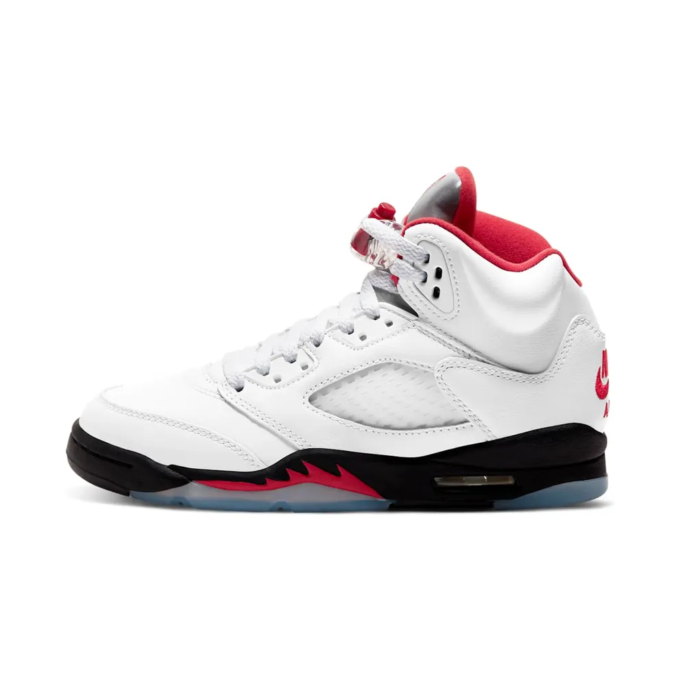 Jordan 5 Retro Fire Red Silver Tongue 2020 (GS) White/Black-Metallic Silver-Fire Red (440888-102)