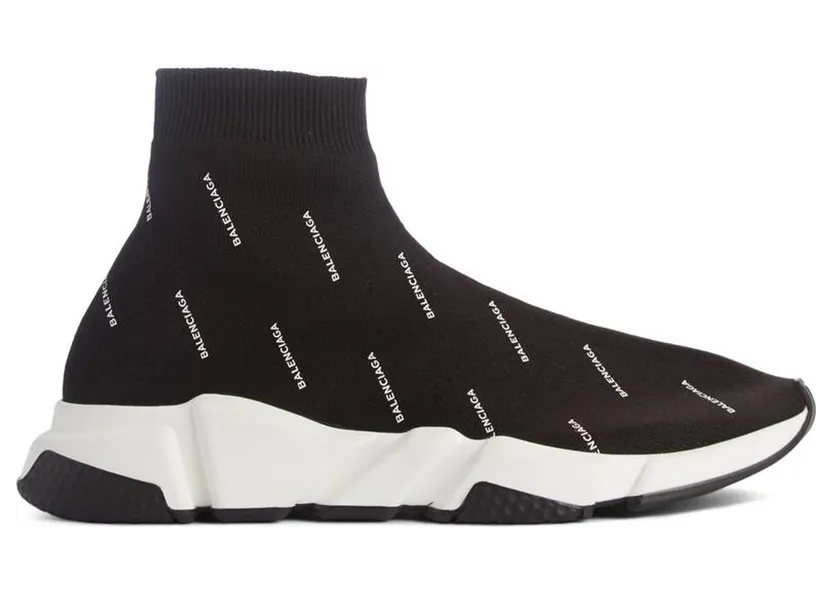 Balenciaga Speed Trainer Logo Print Black White (W)