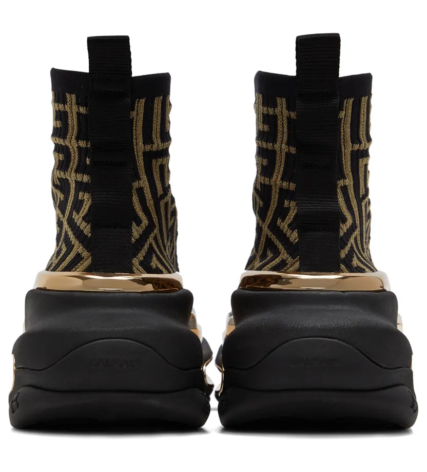 Balmain Black Knit Monogram B-Bold High-Top Sneakers (XN0VJ684TKMP) (2)