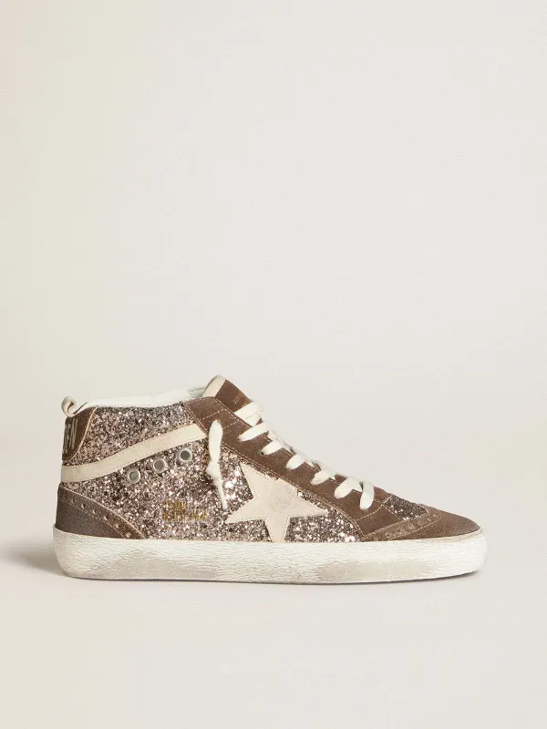 Golden Goose Mid Star In Glitter With Pearl Suede Star And Brown Suede Inserts (GWF00122.F006676.82844)