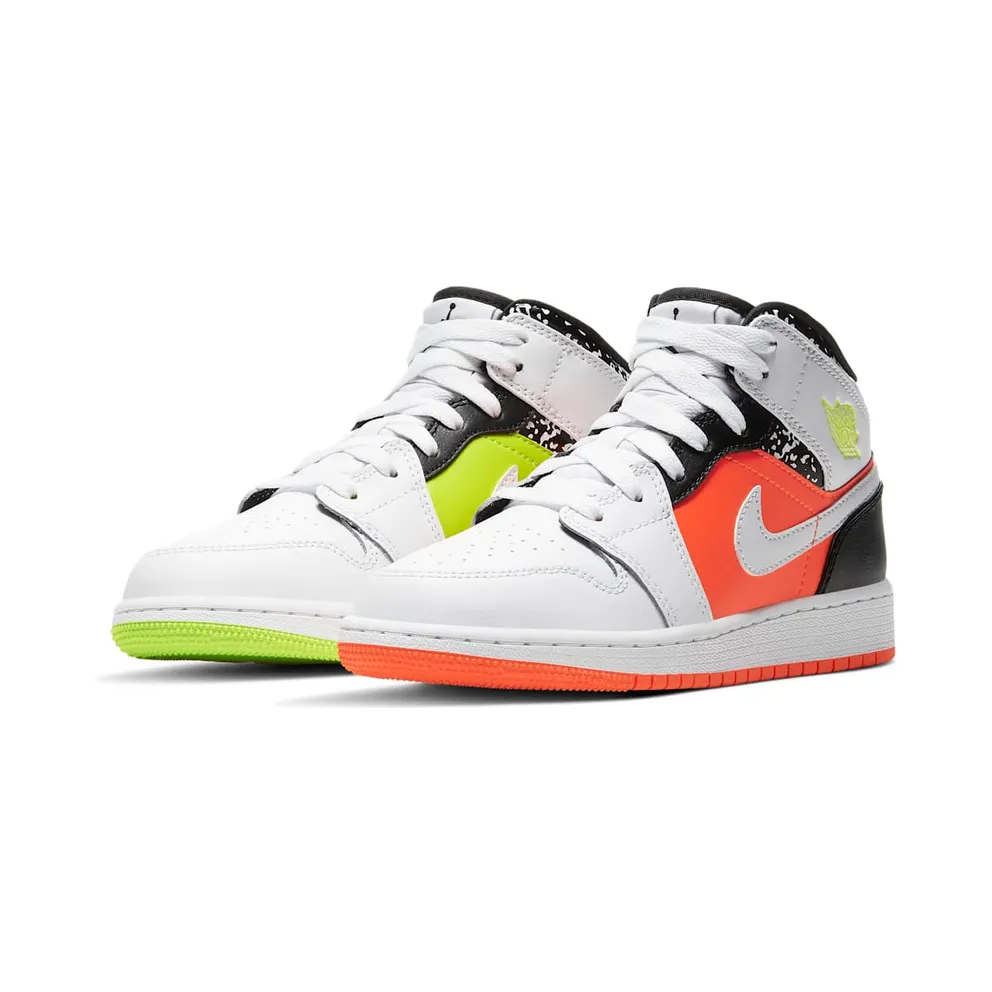 Jordan 1 Mid Composition Notebook (GS) Orange/Volt-Black-White (554725-870)