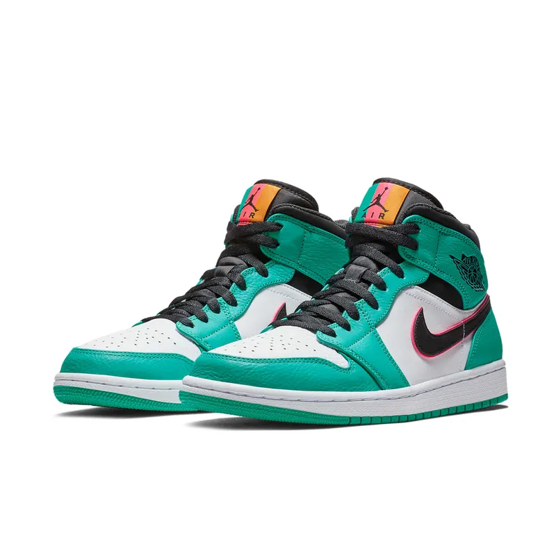Jordan 1 Mid South Beach Turbo Green/Black-Hyper Pink-Orange Peel (852542-306)