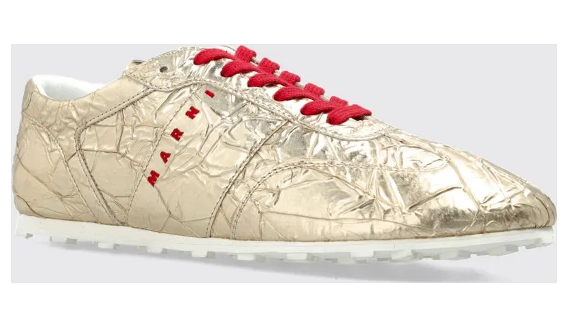 Marni Crackled Leather Low Top Sneakers with Notched Sole Silver (SNZW021100P254000N20)