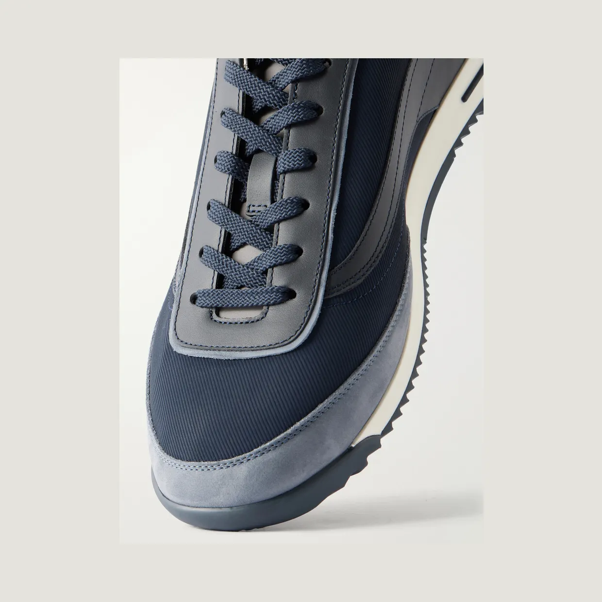 Brunello Cucinelli Suede and Leather-Trimmed Shell Sneakers Navy (MZUGNIA357) (5)