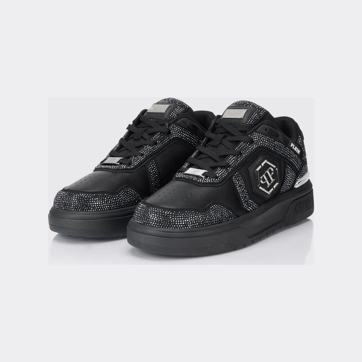 Philipp plein SK8R Leather Sneakers with Applied Rhinestones Black (SAFSUSC0923PTE003N0202)