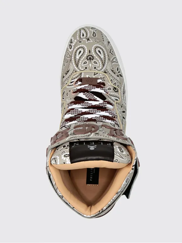 Philipp plein High-Top Leather Sneakers with Paisley Print and Padded Ankle Beige (FACSUSC0500PLE025N06) (3)