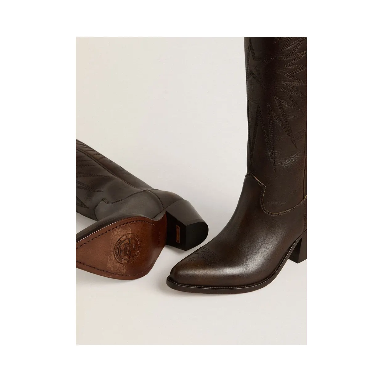 Golden Goose Wish Star Boots In Dark Brown Leather With Tone-On-Tone Embroidered Star (GWF00779.F006291.55390) (4)