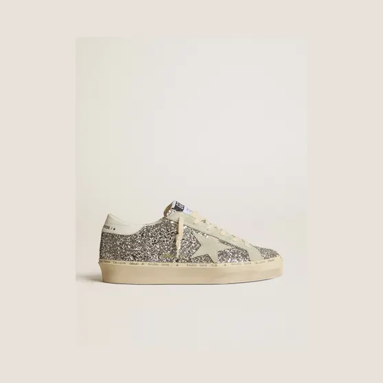 Golden Goose Hi Star In Silver Glitter With Suede Star And White Heel Tab (GWF00118.F005100.70287)