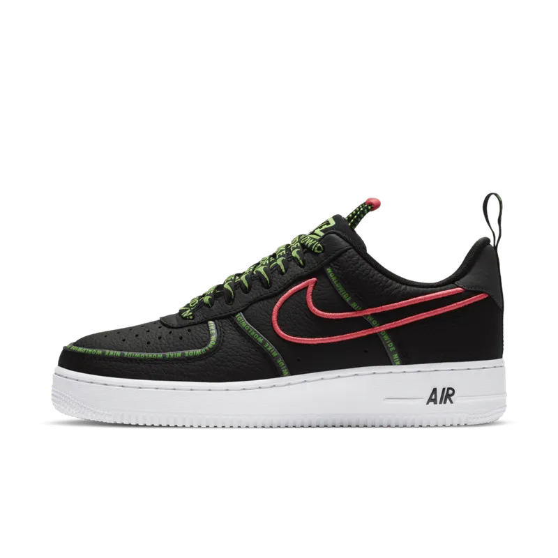 Nike Air Force 1 ’07 Worldwide Black/Flash Crimson/Green Strike (CK7213-001)