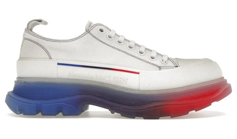 Alexander McQueen Tread Slick Low Lace Up Clear Sole White Off-White Bright Red (705660 W4TGE 8994)