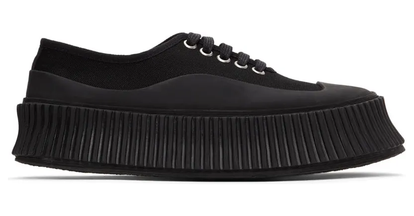Jil Sander Black Canvas Platform Sneakers (JS36072A_15100)