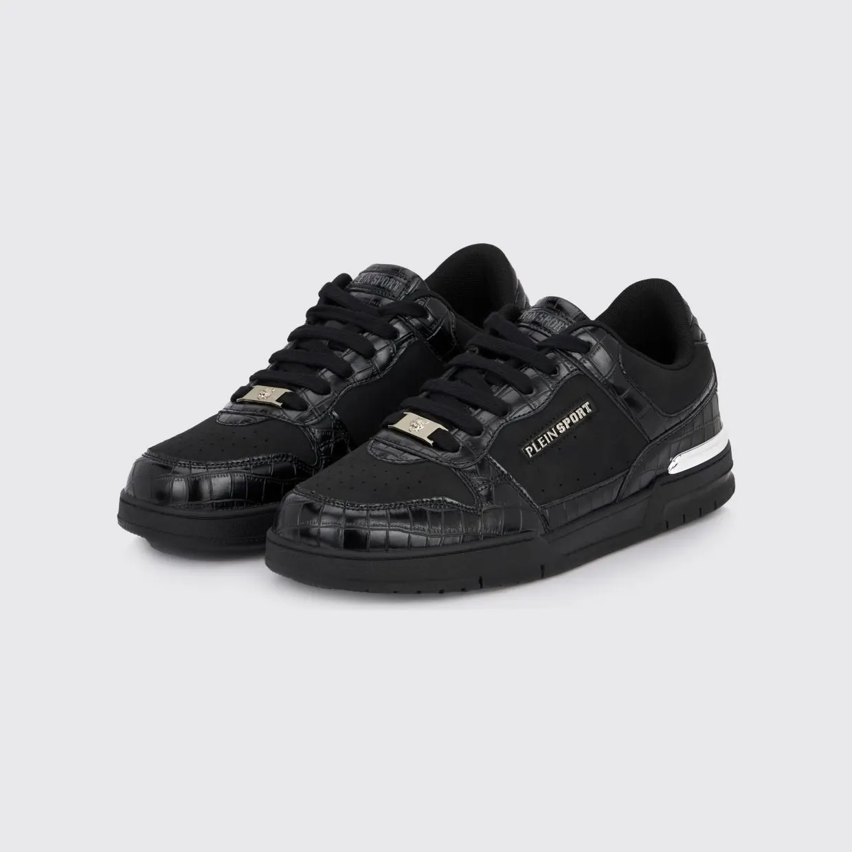 Plein Sport Suede And Crocodile Print Leather Sneakers Black (FAESUSC0795STE003N0202)