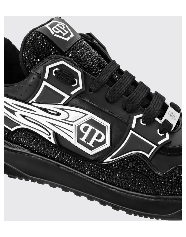 Philipp plein Leather and Rubber Rhinestone Sneakers Black (SAESMSC4015PLE010N0202) (4)