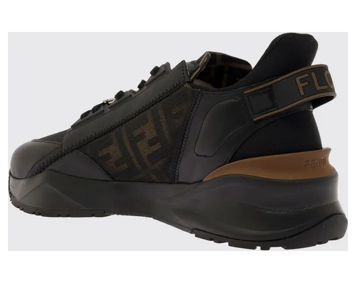 Fendi Flow Low-Top Technical Fabric Sneakers with FF Monogram and Side Zip Black (7E1392AQ69F1C38) (2)