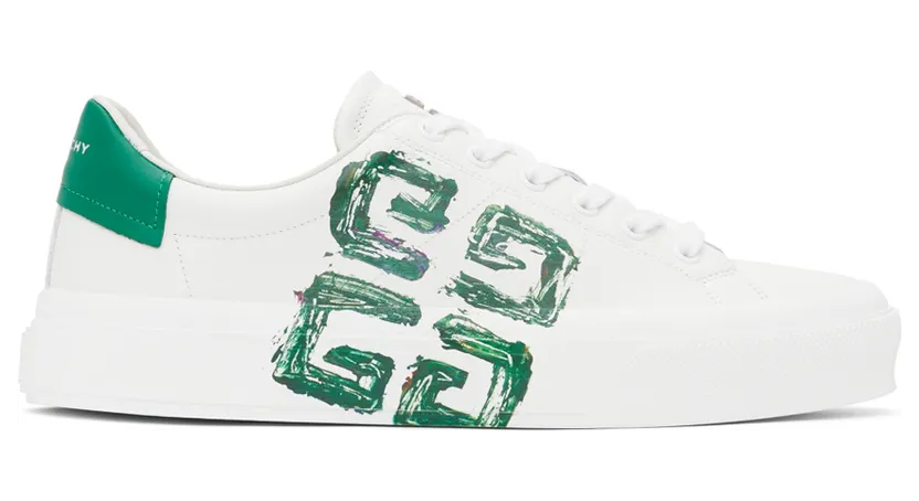 Givenchy White & Green City Sport 4G Sneakers (BH005VH16T)