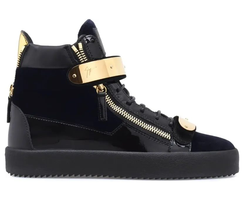 Giuseppe Zanotti Coby fluwelen mid-top sneakers met dubbele bandjes – Zwart (RU20043001)