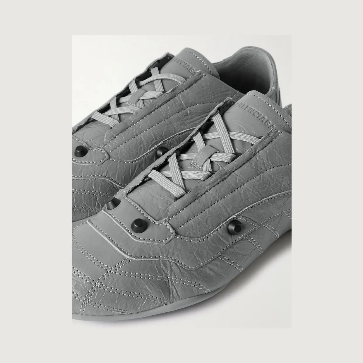 Balenciaga City Studded Cracked Leather Sneakers Gray (856694WZENC) (5)