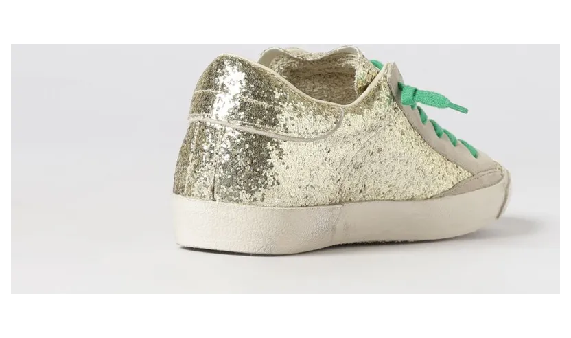 Philippe Model Low-Top Sneakers in Leather and Fabric with Glitter and Embroidery Gold (PRLDGG08) (2)