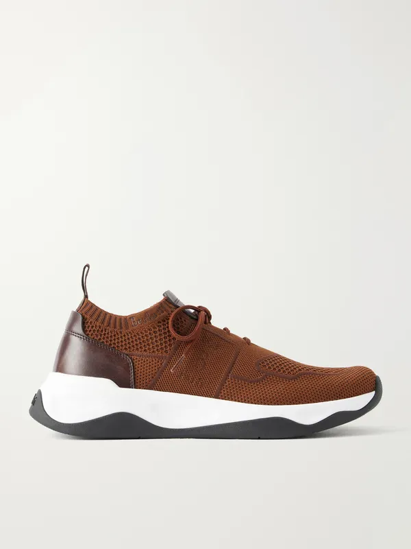 Berluti Shadow Leather-Trimmed Stretch-Knit Brown (S6610-001)