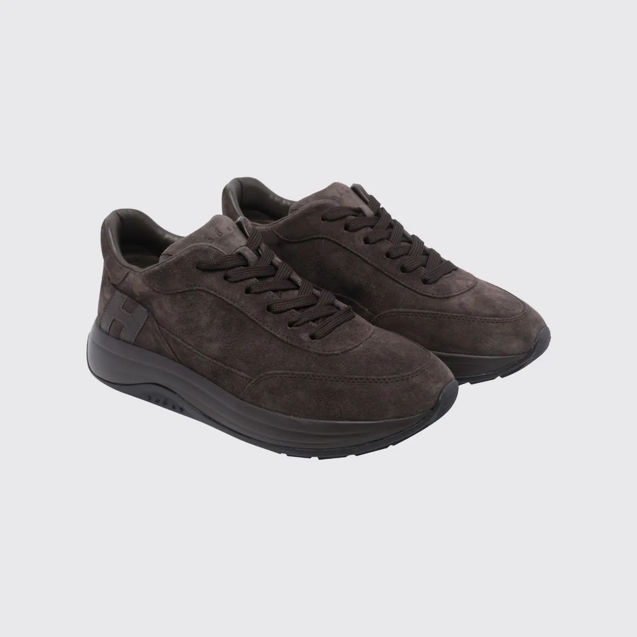 Hogan Hi-Light Suede Calfskin Leather Sneakers with Tone-on-Tone H Logo Brown (HXM7190GH50VGGS808)