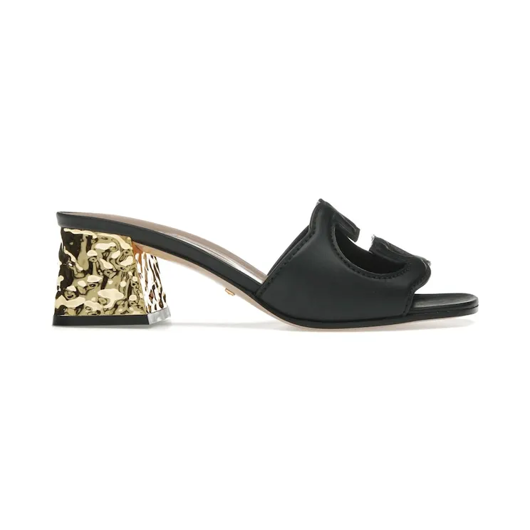 Gucci Interlocking G Leather Sandals Black Golden (694450 US000 1000)