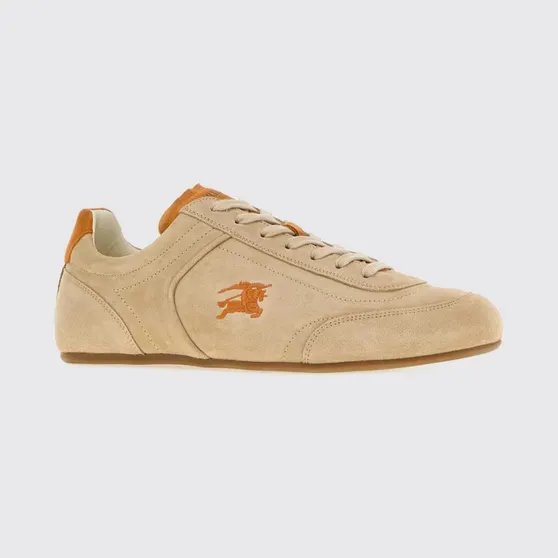 BURBERRY Knight Suede Calfskin Sneakers with Embroidered EKD Logo Silver (8127477)