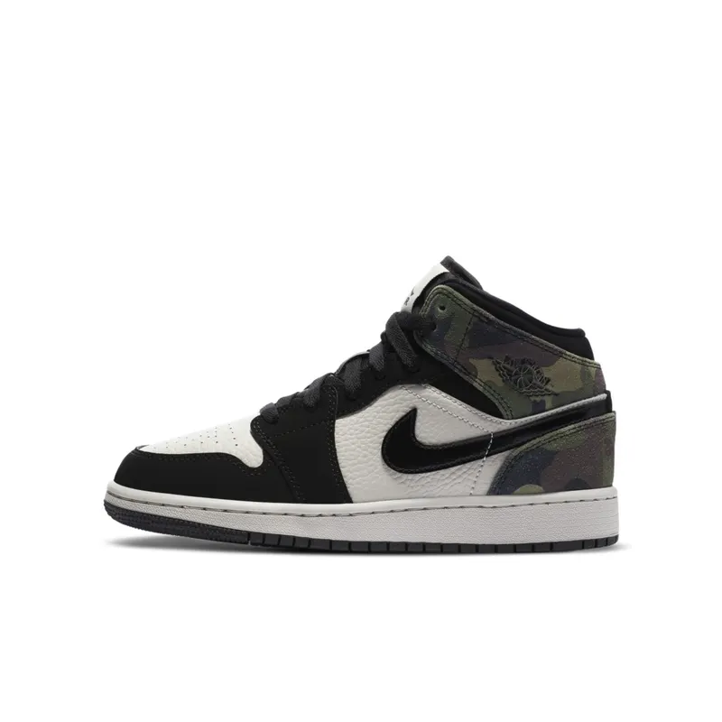 Jordan 1 Mid Camo (GS) Light Bone/Black (CW5550-001)
