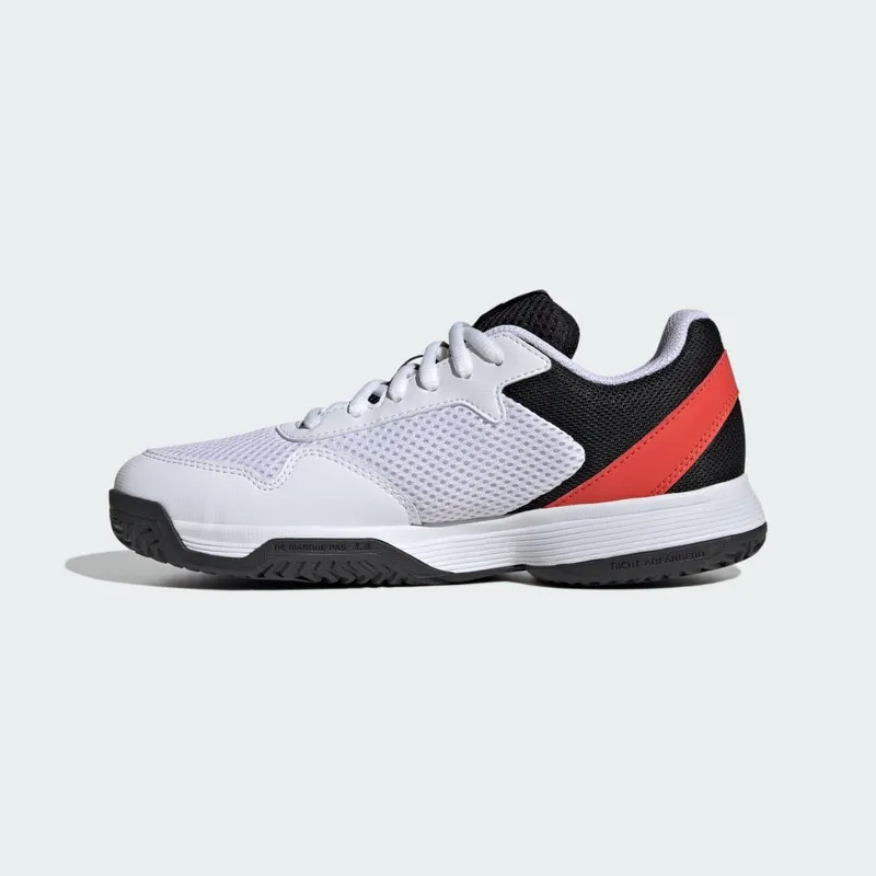 Adidas Courtflash Tennis Kids Cloud White / Silver Metallic / Bright Red (JI2447)