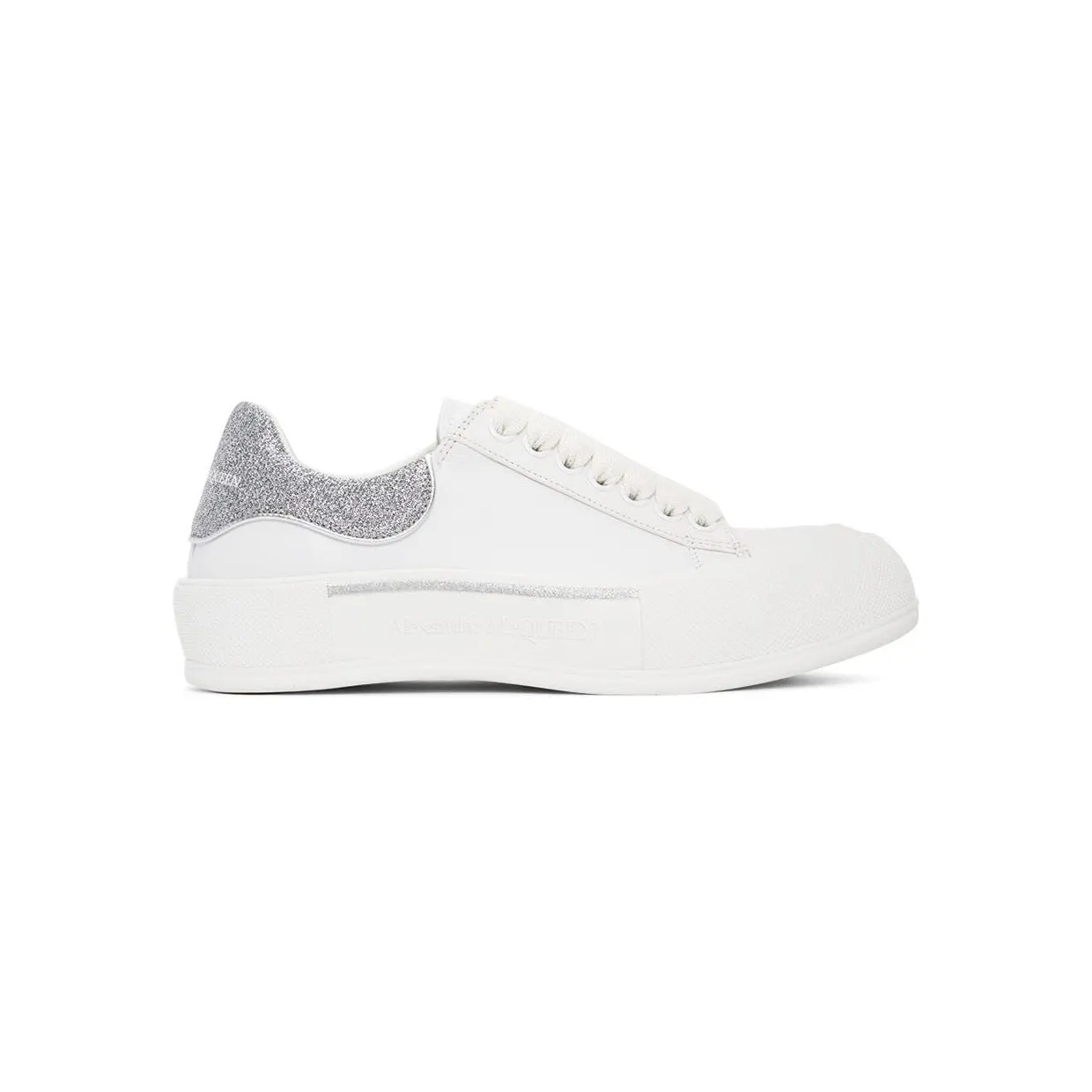Alexander McQueen White & Silver Deck Lace-Up Plimsoll Sneakers (682410WIB67)