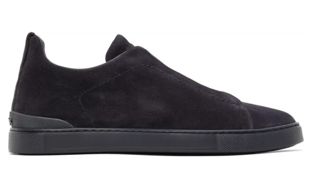 Ermenegildo Zegna Navy Suede Triple Stitch Sneakers (LHSOY A4667X)