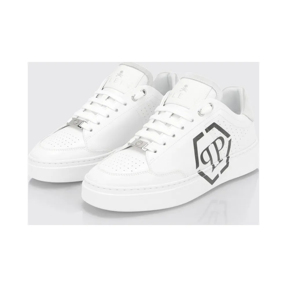 Philipp plein Monogram Calf Leather Low-Top Sneakers with Hexagon Logo White (UAESMSC4062PLE005N0102)