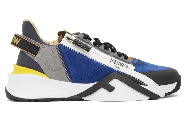 Fendi Blue and Grey Suede Flow Sneakers (7E1392 TC0)
