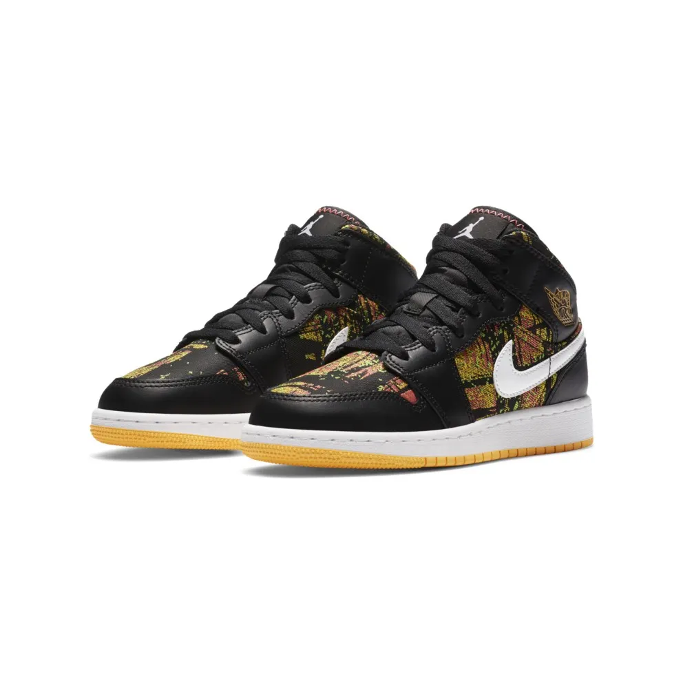 Jordan 1 Mid Black Laser Orange Bright Melon (GS) Black/Laser Orange-Bright Melon-White (555112-003)