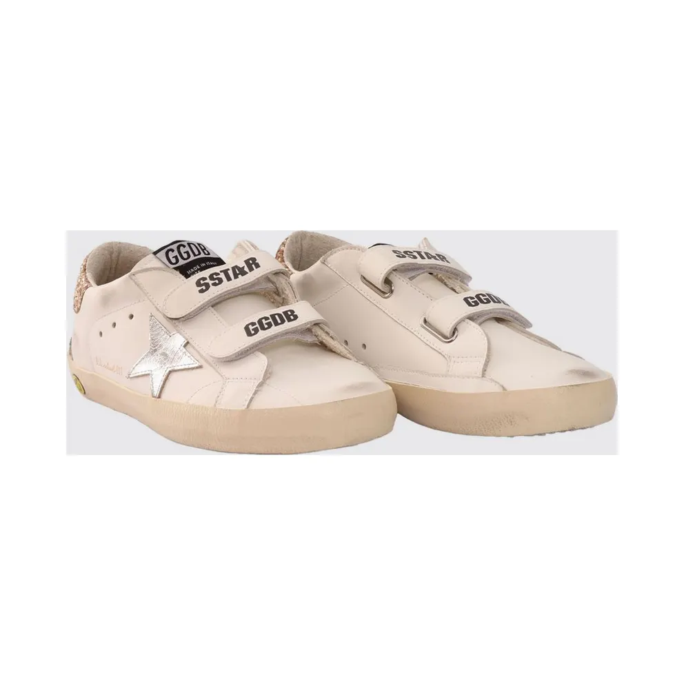 Golden goose Old School Leather and Glitter Fabric for with Velcro Closure White (GJF00177F00804110593)
